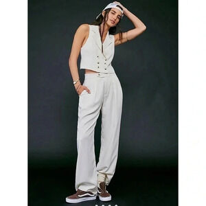 Free People Gabbie Vest Suit Set Wide Leg Cropped Two Piece Trousers in White 2